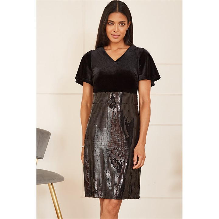 Yumi Black Velvet And Sequin Fitted Dress