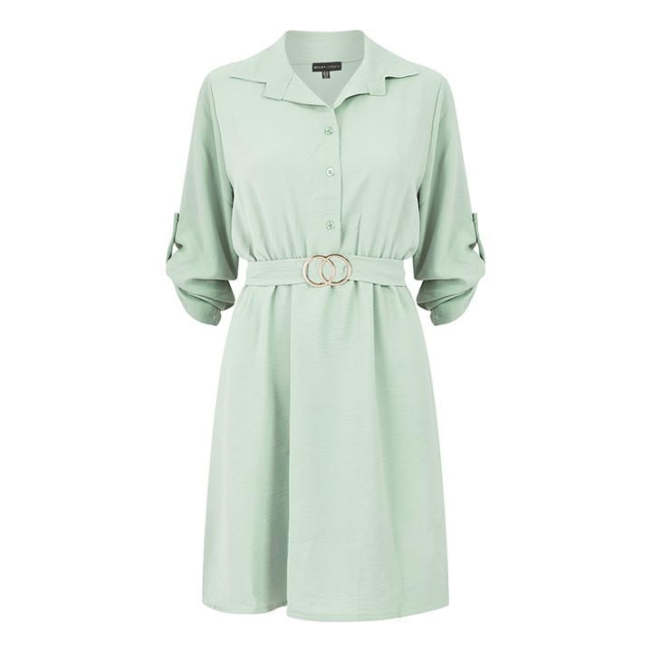 Mela London Green Gold Buckle Skater Shirt Dress
