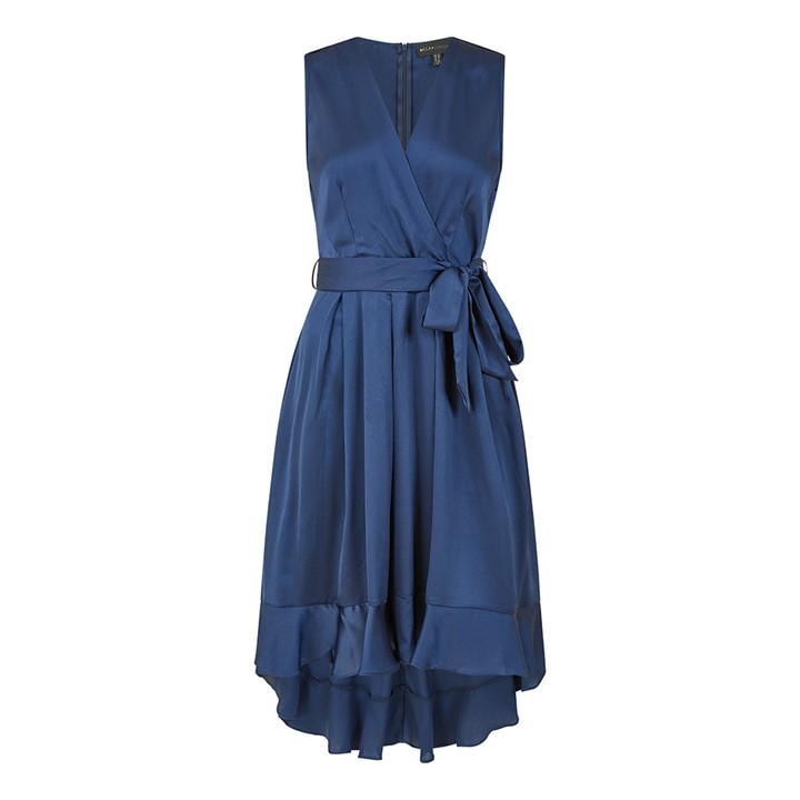 Mela London Green Satin Dipped Hem Midi Dress
