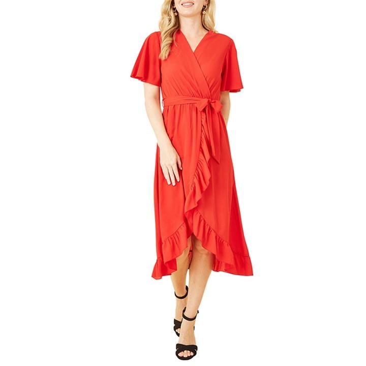 Mela London Greenwrap Over Frill Hem Dress