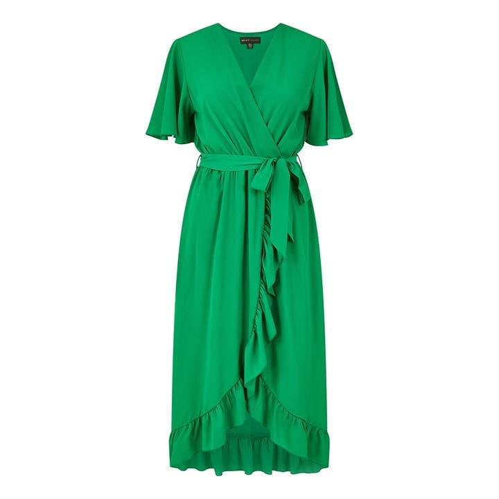 Mela London Greenwrap Over Frill Hem Dress