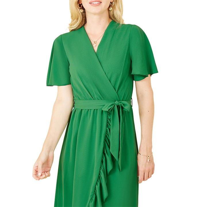 Mela London Greenwrap Over Frill Hem Dress