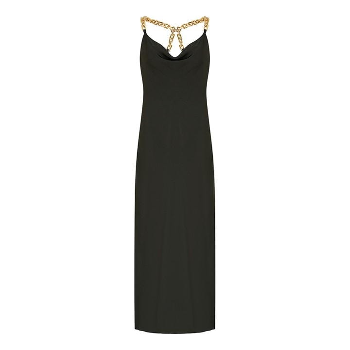 Mela London Black Satin Maxi Dress With Chain Straps