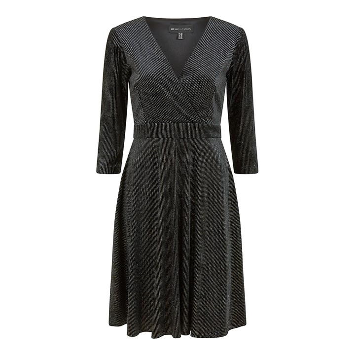 Mela London Black Sparkle Long Sleeve Skater Dress