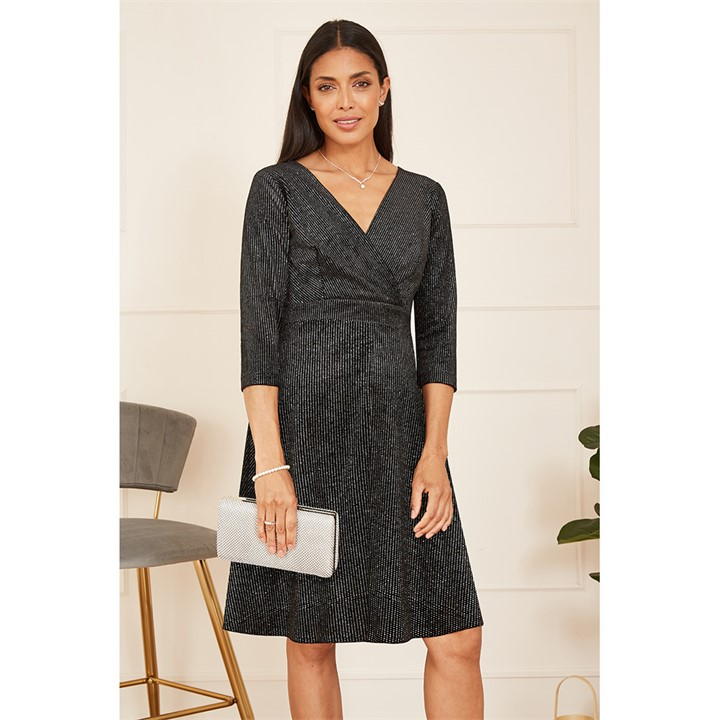 Mela London Black Sparkle Long Sleeve Skater Dress