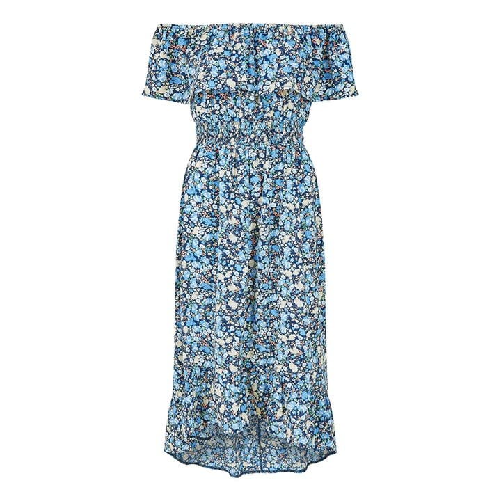 Mela London Blue Floral Ditsy Bardot Midi Dress
