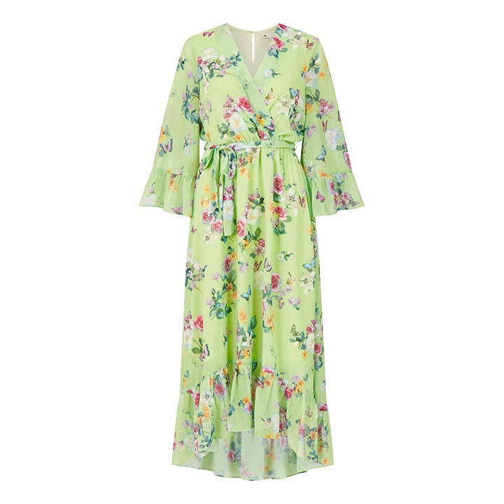 Yumi Sage Floral Butterfly High Low Dress