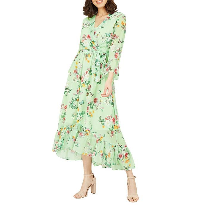 Yumi Sage Floral Butterfly High Low Dress