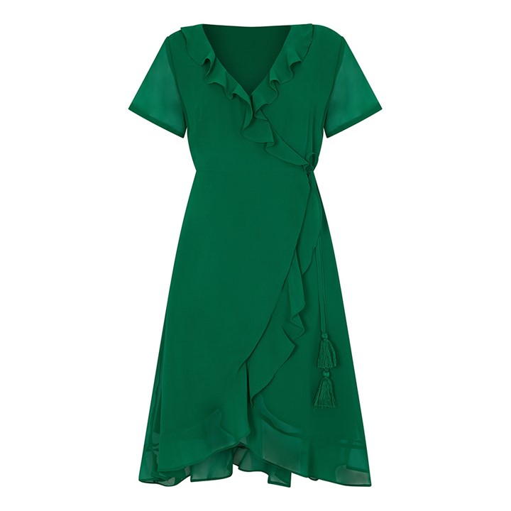 Yumi Green Frill Wrap Dress