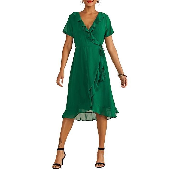 Yumi Green Frill Wrap Dress