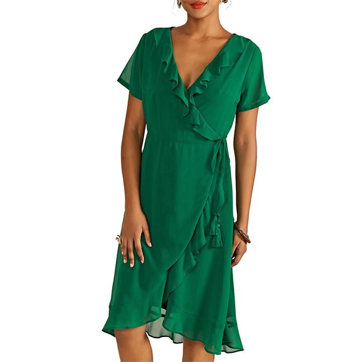 Yumi Green Frill Wrap Dress