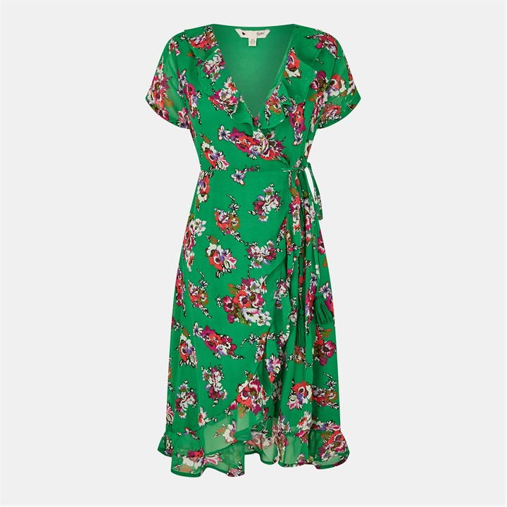 Yumi Floral Frill Wrap Midi Dress