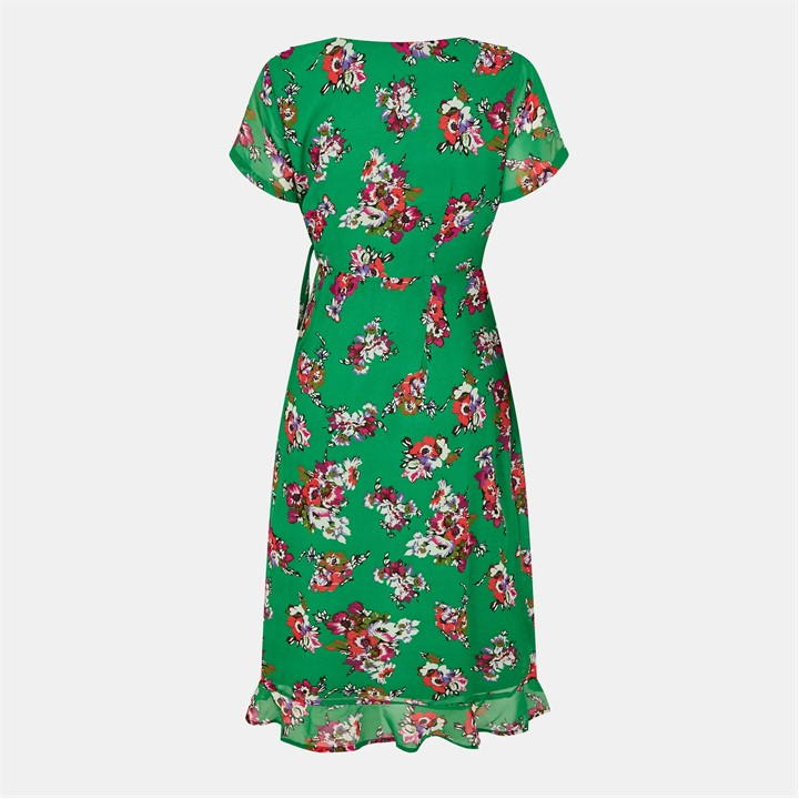 Yumi Floral Frill Wrap Midi Dress