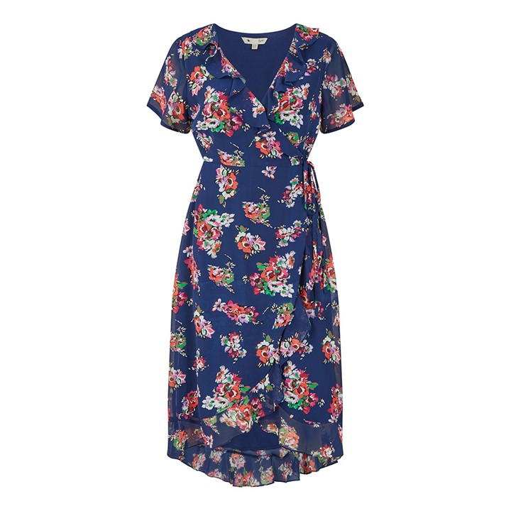 Yumi Floral Frill Wrap Midi Dress