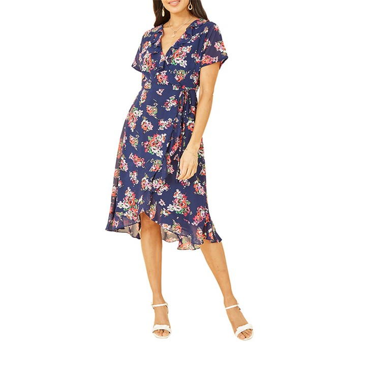 Yumi Floral Frill Wrap Midi Dress