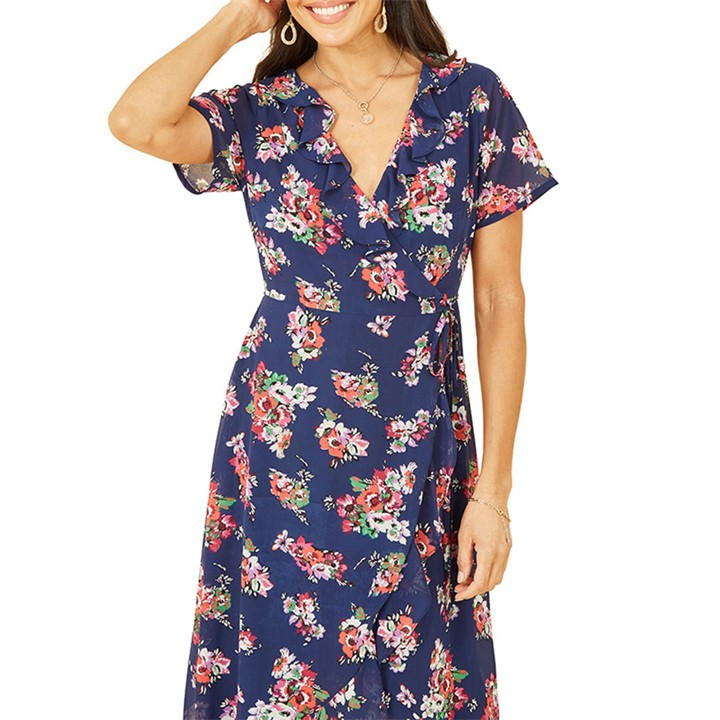 Yumi Floral Frill Wrap Midi Dress