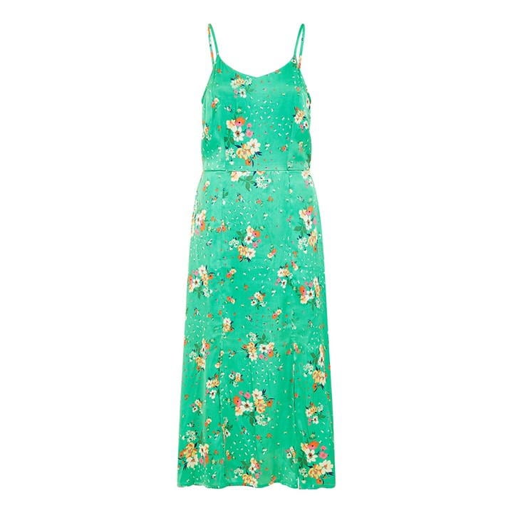Yumi Green Satin Floral Slip Sundress