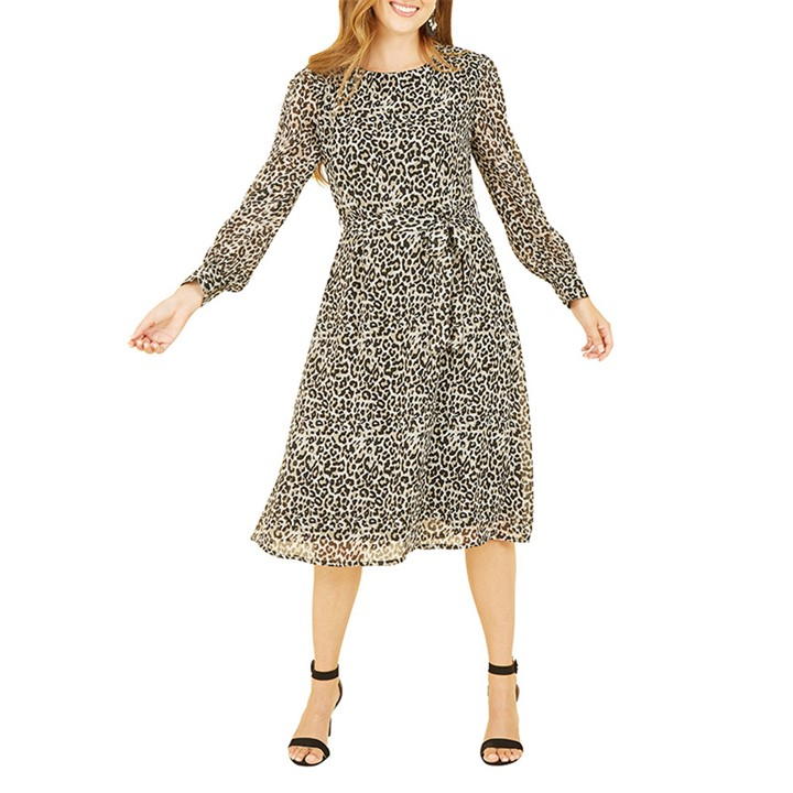 Yumi Black Leopard Long Sleeve Skater Dress