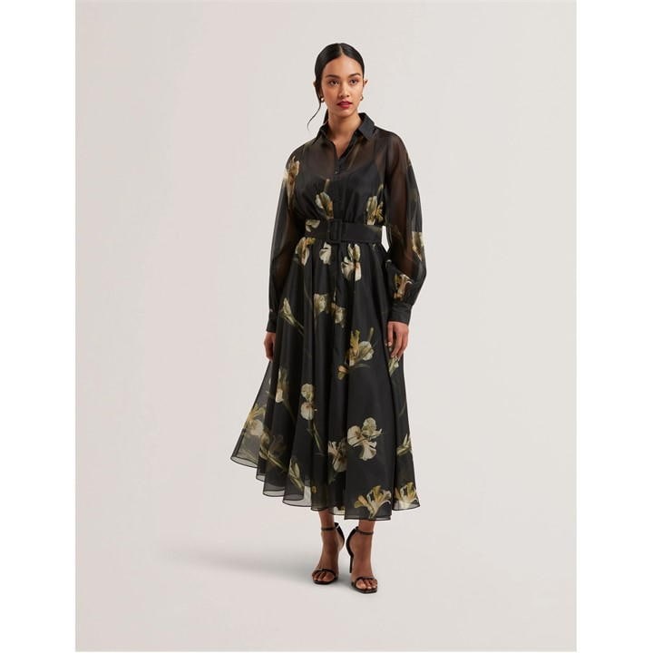 Liorral Printed Organza Belted Maxi Dress