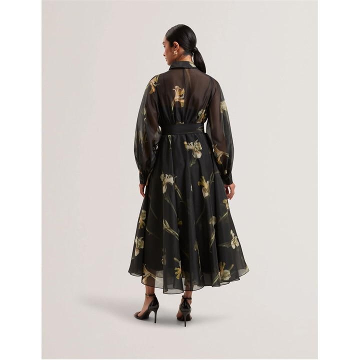 Liorral Printed Organza Belted Maxi Dress