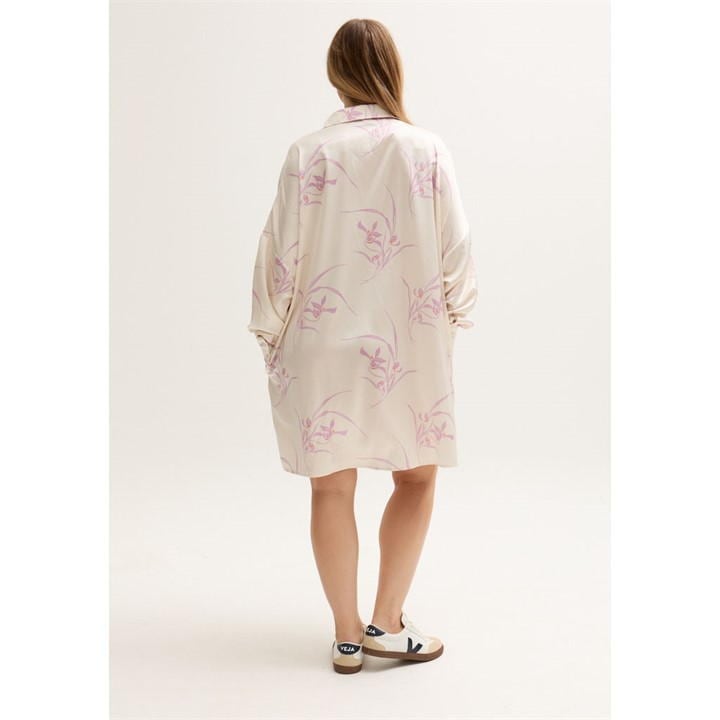 Kristy Button Down Large Floral Shirtdress In Cream