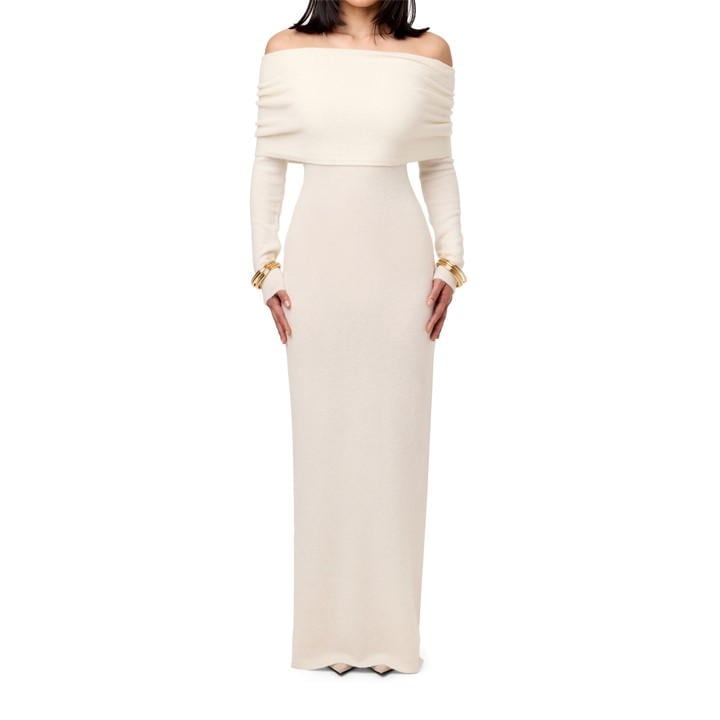 Boucle Knit Off-Shoulder Maxi Dress
