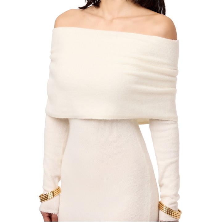 Boucle Knit Off-Shoulder Maxi Dress