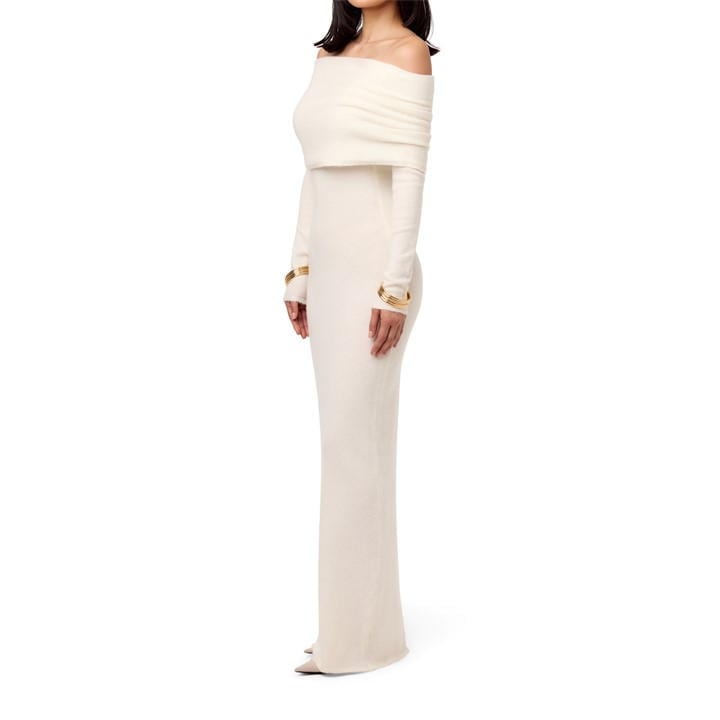 Boucle Knit Off-Shoulder Maxi Dress