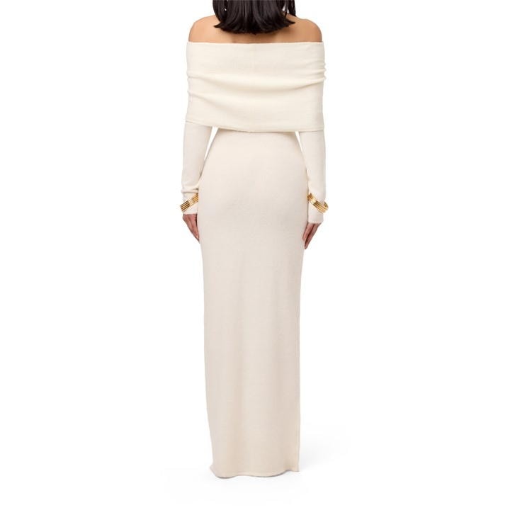 Boucle Knit Off-Shoulder Maxi Dress