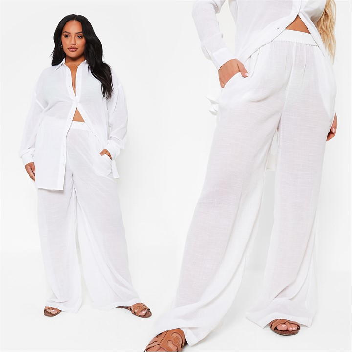 Textured Linen Wide Leg Beach Trousers Co-Ord