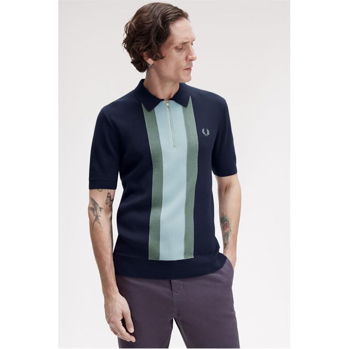 Vertical Stripe Zip Polo