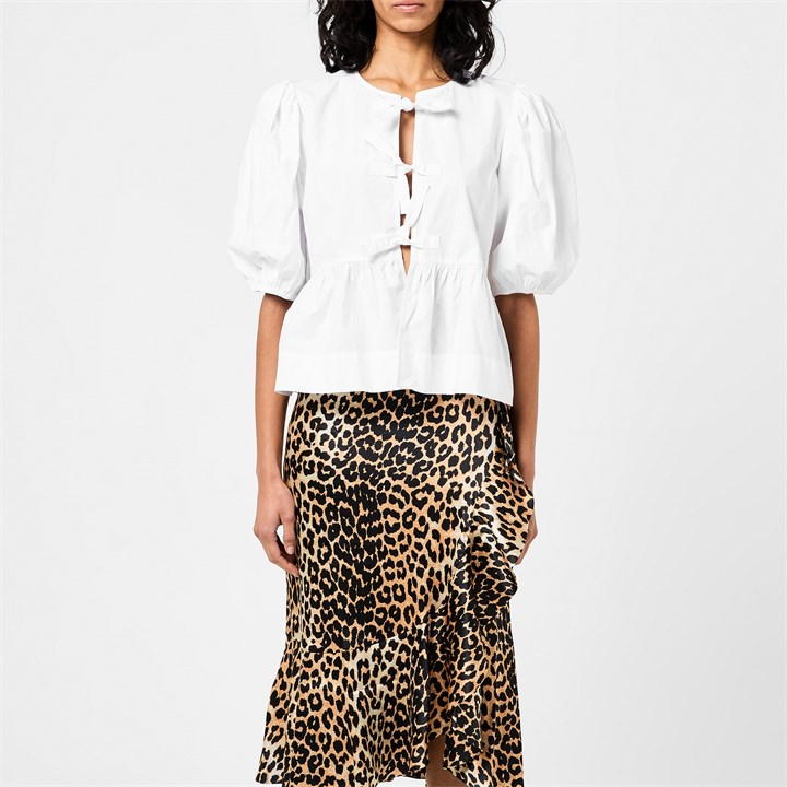 Cotton Poplin Peplum Tie Blouse