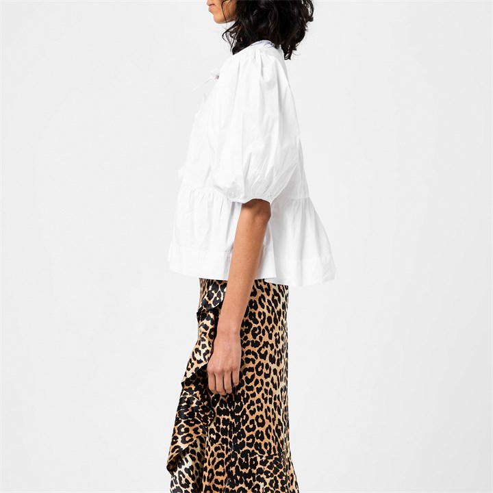 Cotton Poplin Peplum Tie Blouse