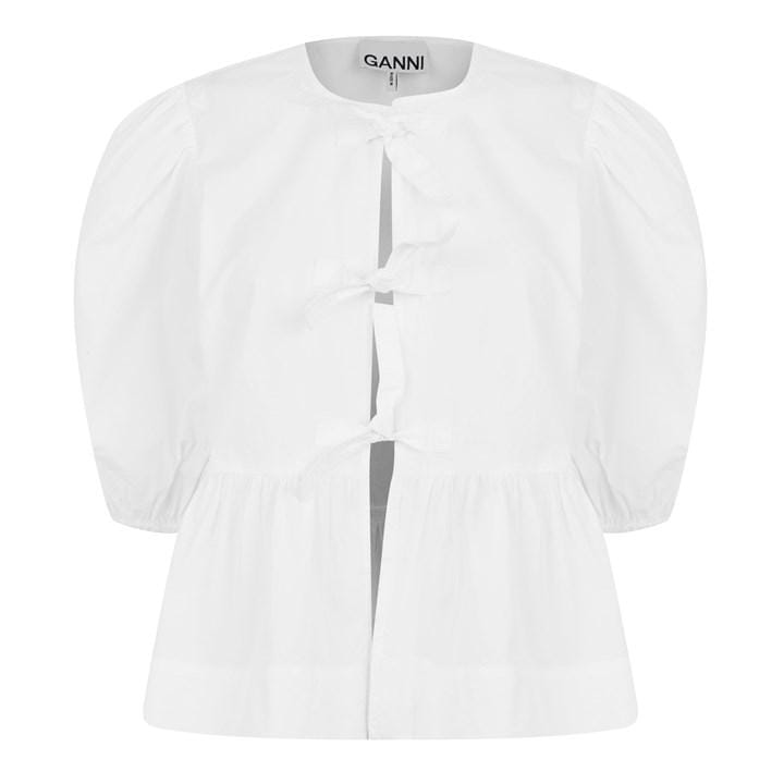 Cotton Poplin Peplum Tie Blouse
