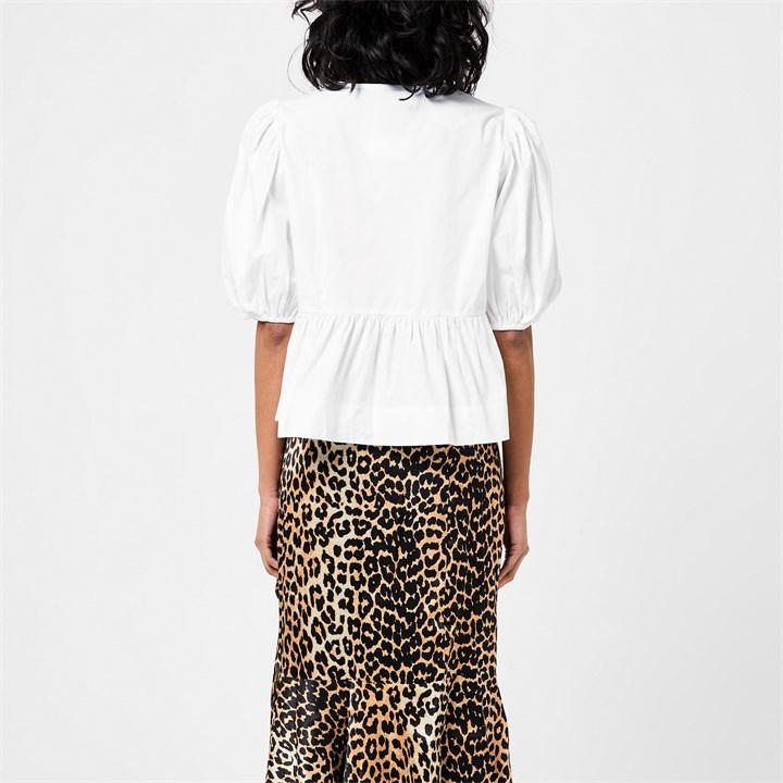 Cotton Poplin Peplum Tie Blouse