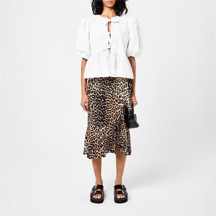 Cotton Poplin Peplum Tie Blouse