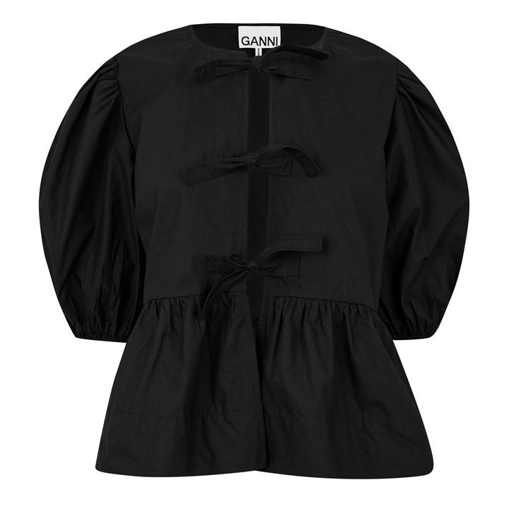 Cotton Poplin Peplum Tie Blouse