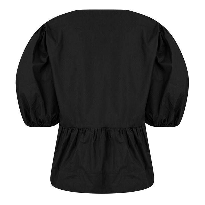Cotton Poplin Peplum Tie Blouse