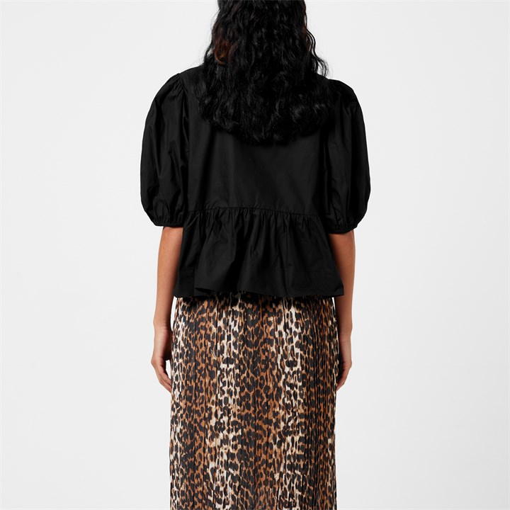 Cotton Poplin Peplum Tie Blouse