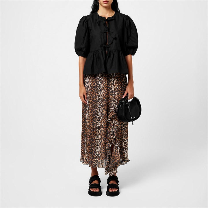 Cotton Poplin Peplum Tie Blouse