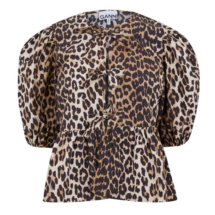 Cotton Poplin Peplum Tie Blouse