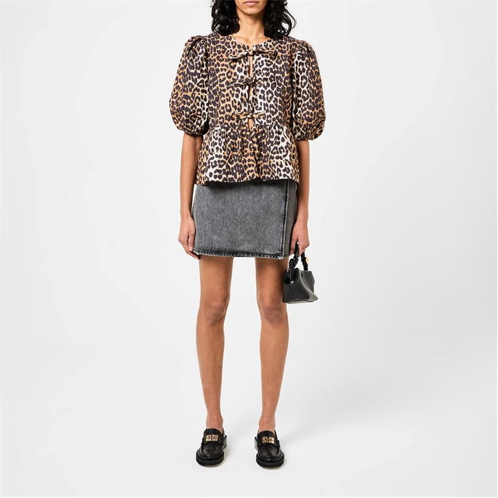 Cotton Poplin Peplum Tie Blouse