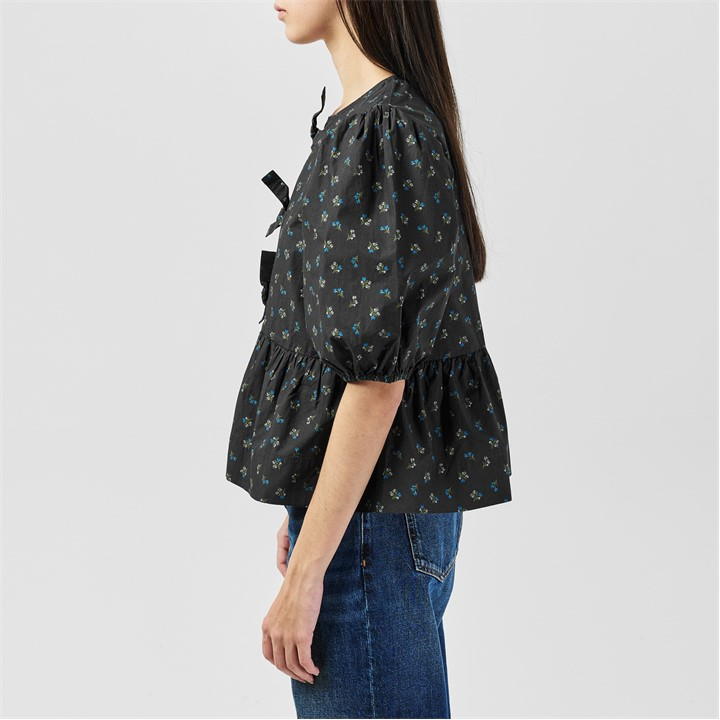 Cotton Poplin Peplum Tie Blouse