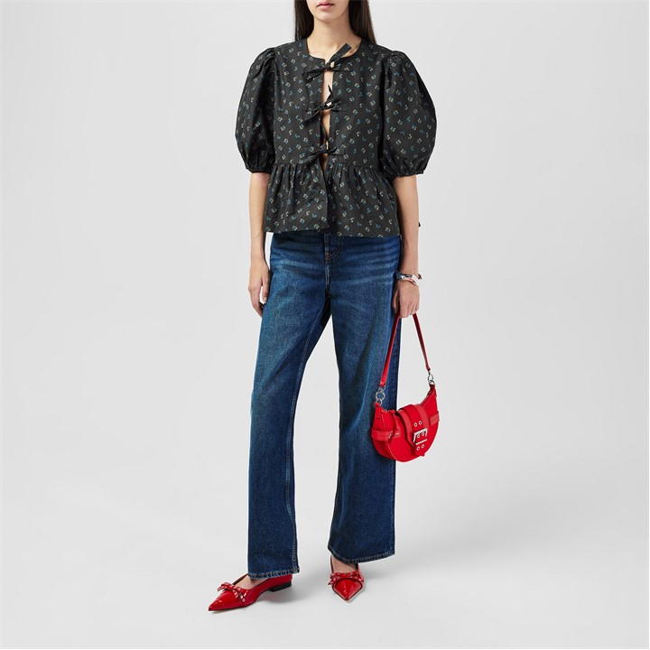 Cotton Poplin Peplum Tie Blouse
