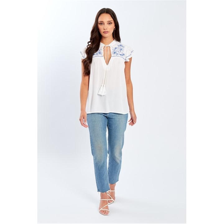 Embroidered Crinkle Blouse Womens