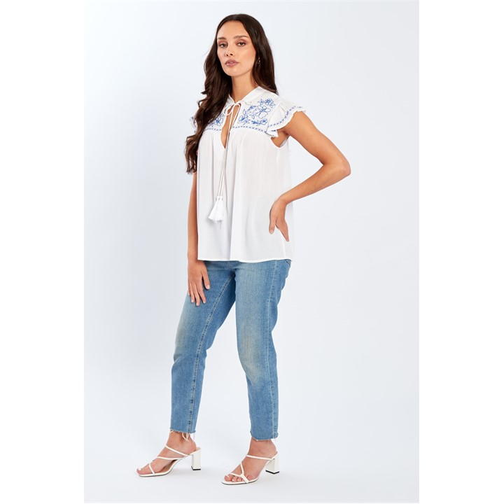Embroidered Crinkle Blouse Womens