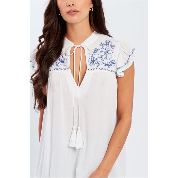 Embroidered Crinkle Blouse Womens
