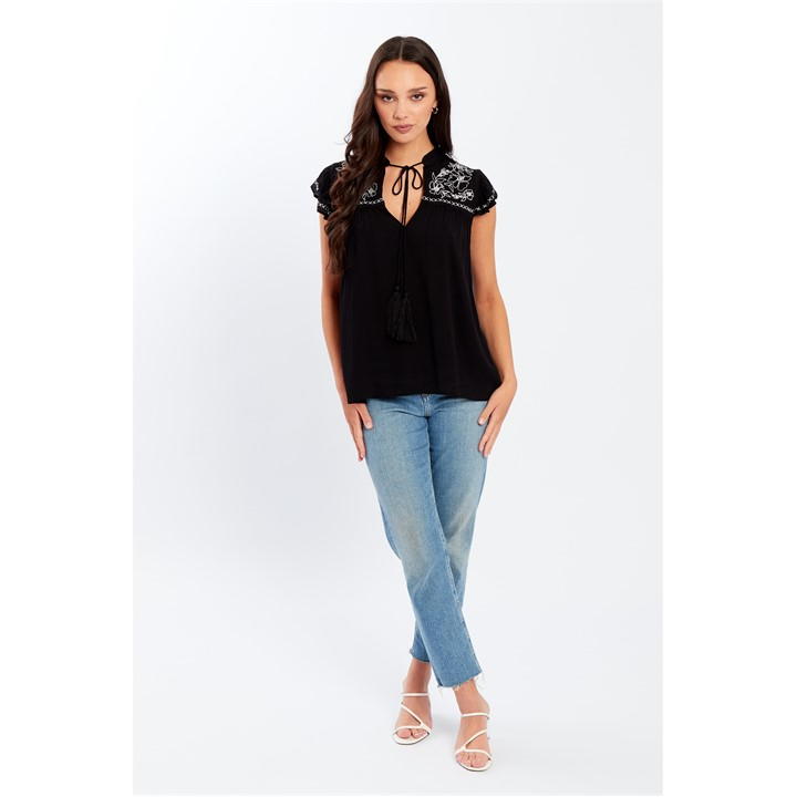 Embroidered Crinkle Blouse Womens