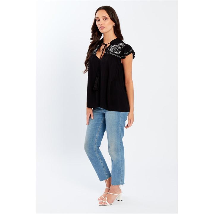 Embroidered Crinkle Blouse Womens