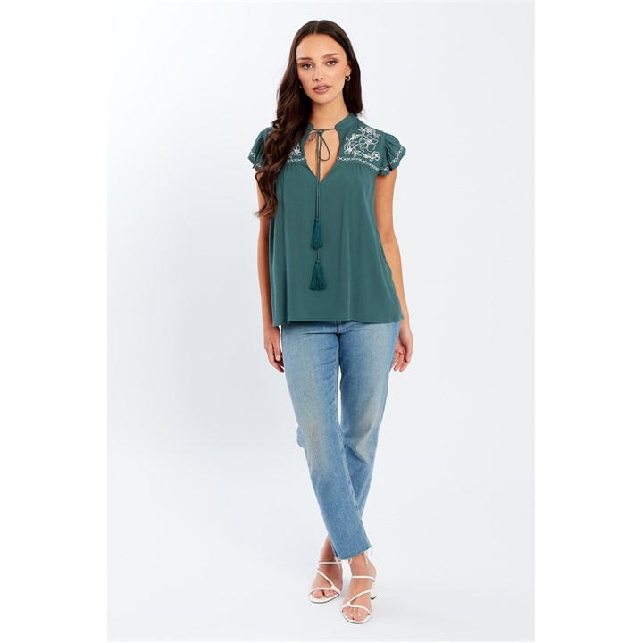 Embroidered Crinkle Blouse Womens
